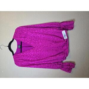 I.N.C. INTERNATIONAL CONCEPTS WOMENS RUFFLE SURPLICE BLOUSE FUSCHIA POP S